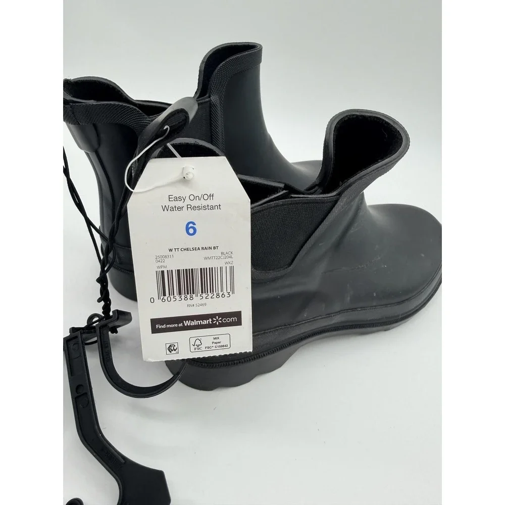 Time And Tru Boots Womens Size 6 Black Chelsea Rain Pull On Water Resistant